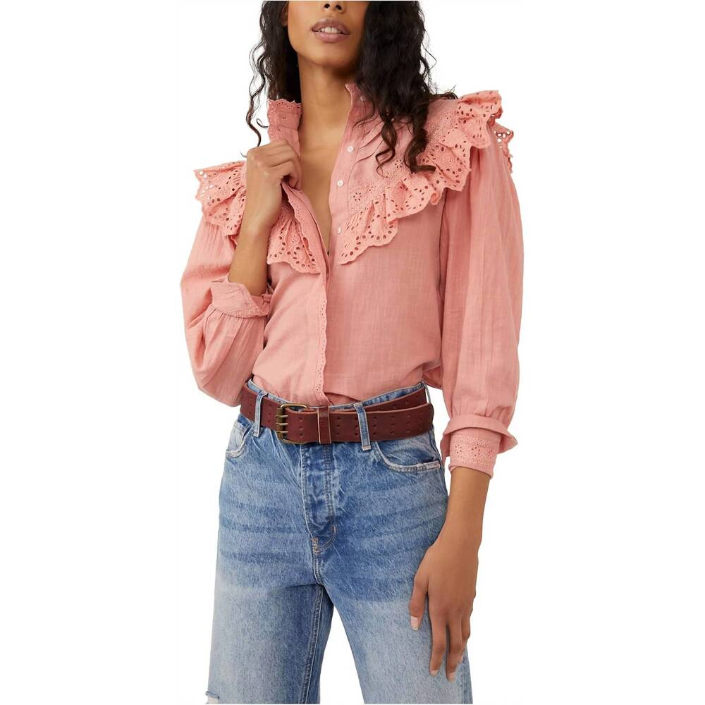 NEW FREE PEOPLE hit the road button-down blouse in sun sand